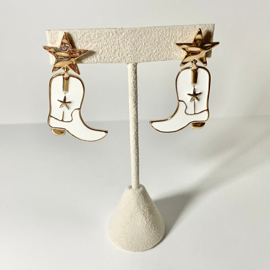 White Cowboy Boot Earrings