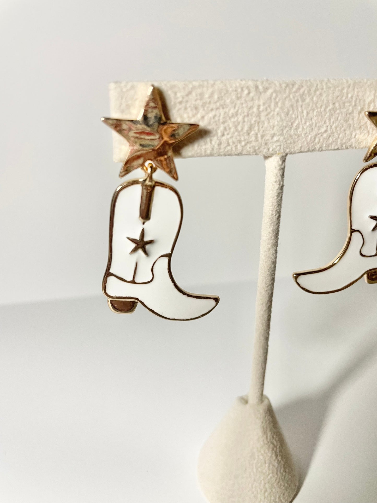 White Cowboy Boot Earrings