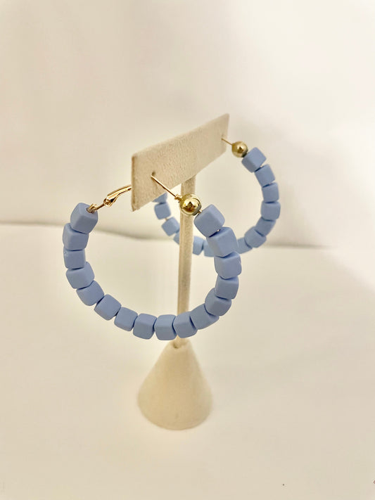 Blue beaded hoops