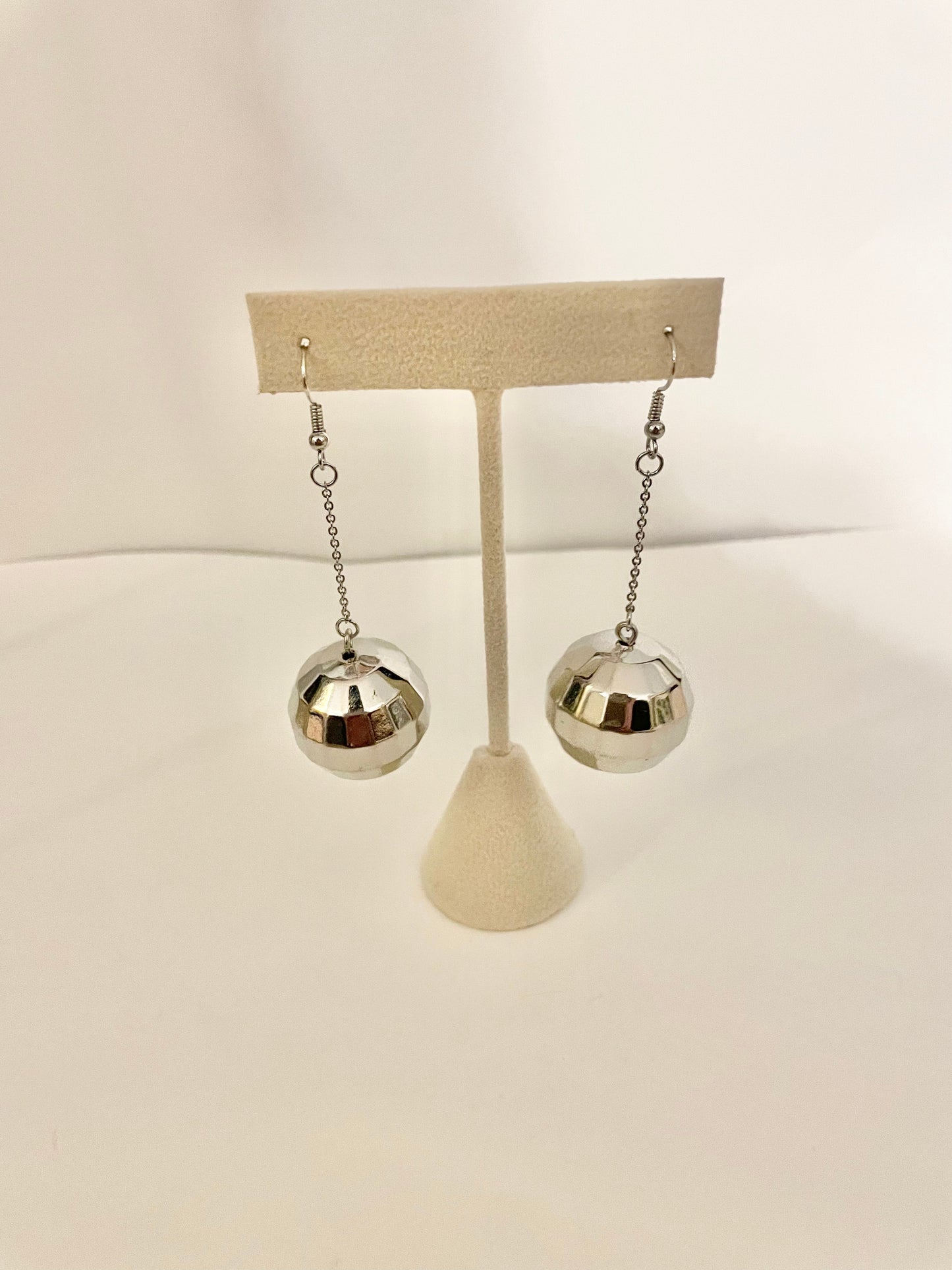 Silver disco ball earrings