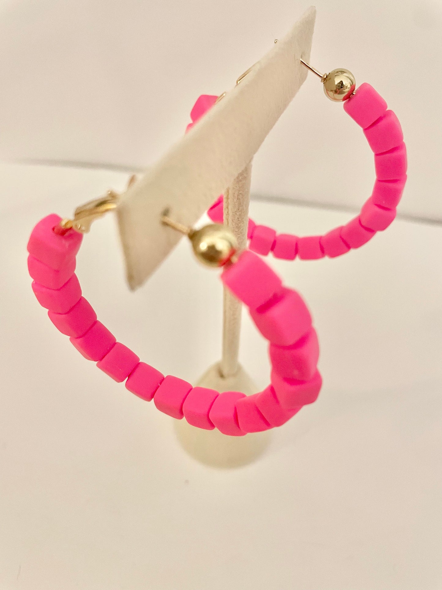 Pink beaded hoops