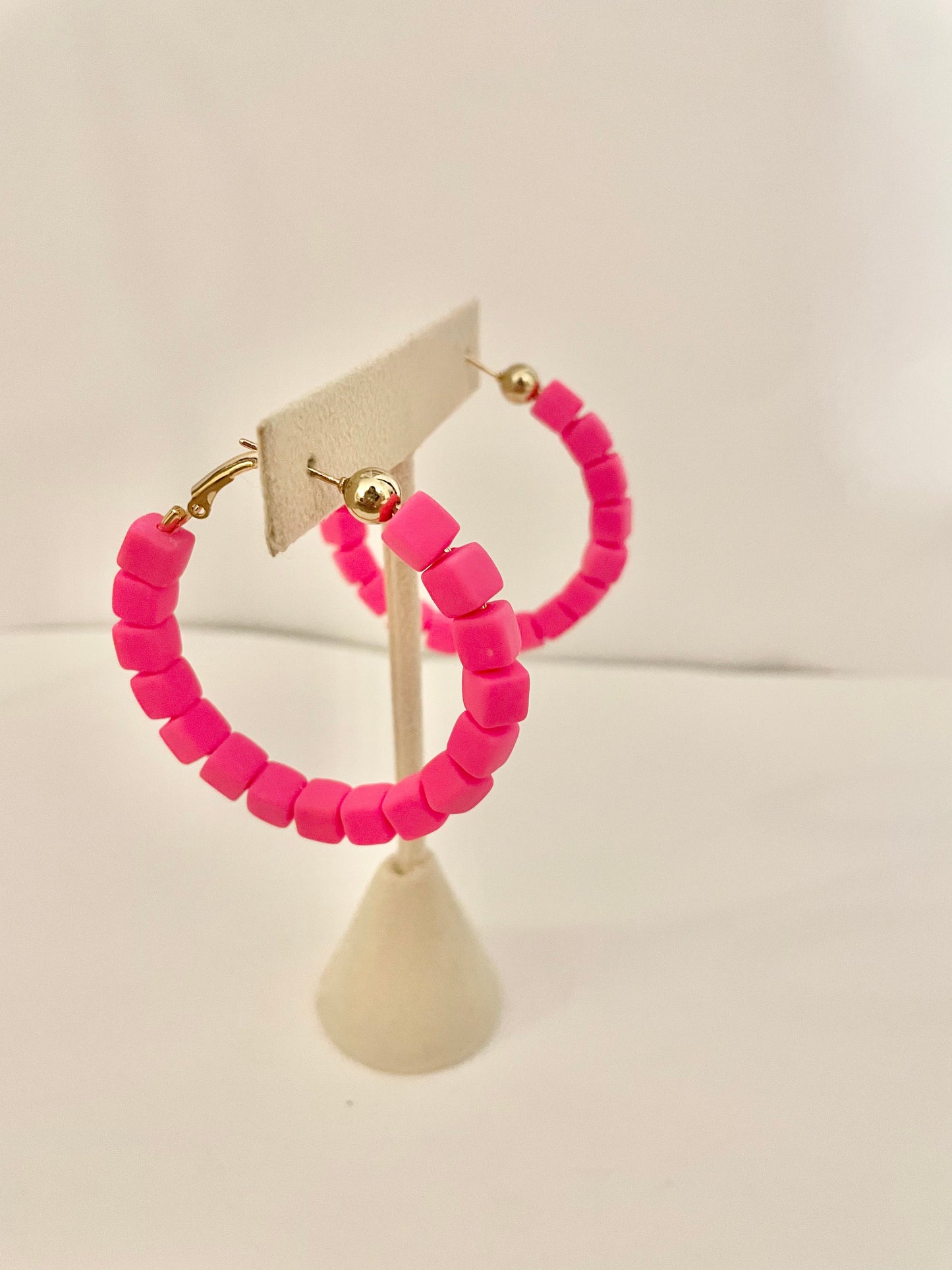 Pink beaded hoops