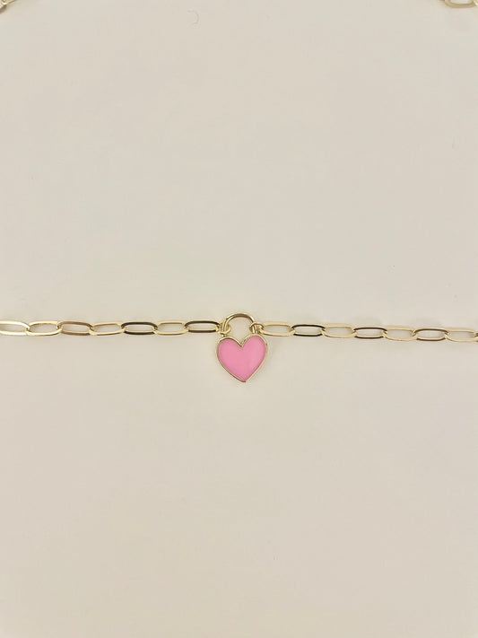 Pink Heart lock necklace